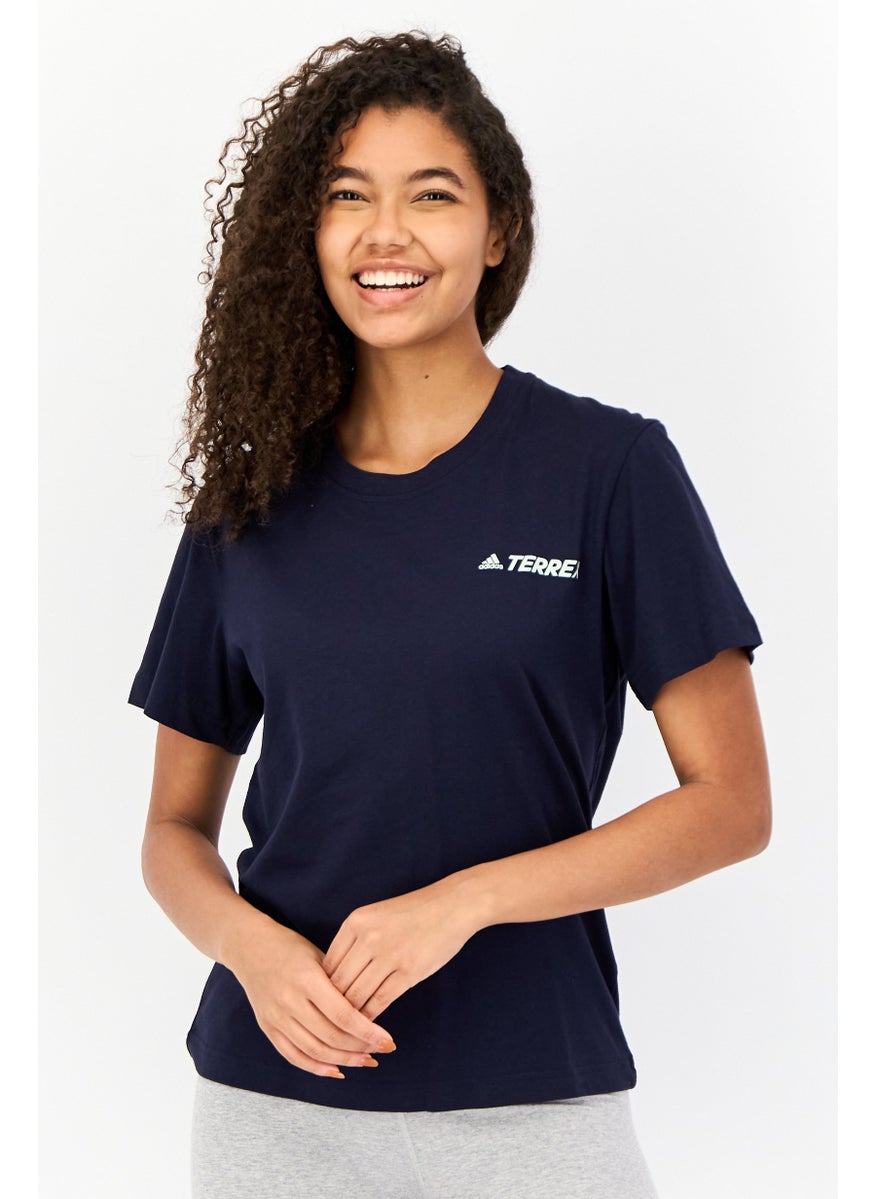 Adidas - Women Sportswear Fit Short Sleeve Hiking T-Shirt, Navy - Image 1