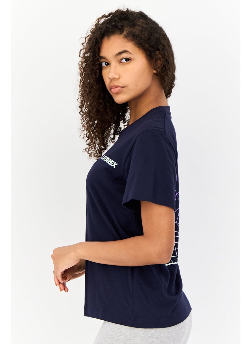 Adidas - Women Sportswear Fit Short Sleeve Hiking T-Shirt, Navy - Image 1