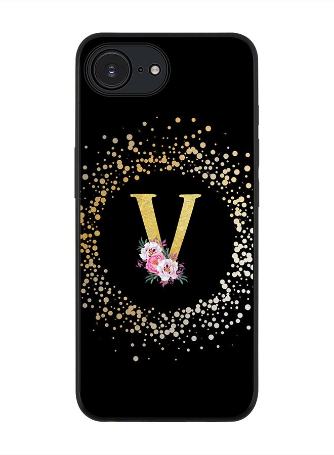 Stylizedd For Apple iPhone 16e Case,Slim fit Camera Protection, Shockproof Thin Phone cover  - Custom Monogram Floral - V ( Black ) - Image 1