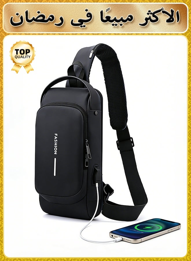 FANGFANGOTD Anti-Theft Sling Bag for Men with Combination Lock, Waterproof Crossbody Bag & Chest Shoulder Daypack with Charging Port - Travel, Hiking, Daily Use | Men's Accessories - Image 1