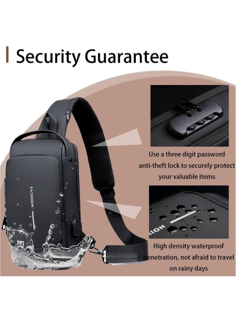 FANGFANGOTD Anti-Theft Sling Bag for Men with Combination Lock, Waterproof Crossbody Bag & Chest Shoulder Daypack with Charging Port - Travel, Hiking, Daily Use | Men's Accessories - Image 4