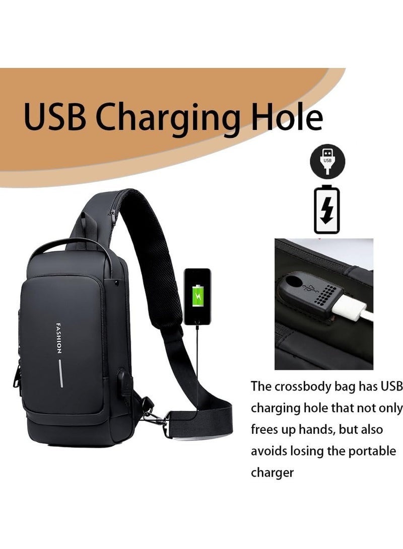 FANGFANGOTD Anti-Theft Sling Bag for Men with Combination Lock, Waterproof Crossbody Bag & Chest Shoulder Daypack with Charging Port - Travel, Hiking, Daily Use | Men's Accessories - Image 3