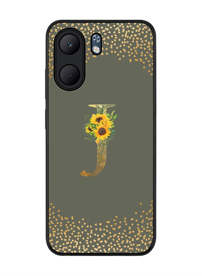 Stylizedd For Oppo A5x 5G / A5x 4G Case,Slim fit Camera Protection, Shockproof Thin Phone cover  - Custom Floral Monogram - J  (Olive Green )