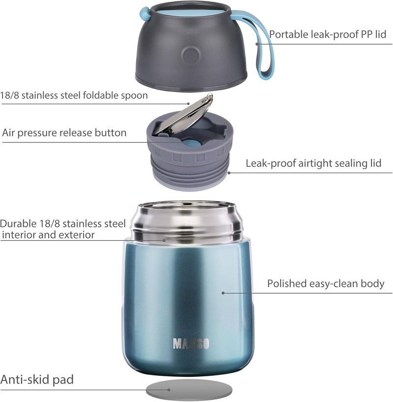 ITSLIFE Insulated Thermo Food Jar for Hot & Cold Food for Kids Adult, 17 oz Soup Thermal Hot Food Containers for Lunch, Triple Layer Insulation Stainless Steel Food Jar with Spoon (Lightblue) - Image 3