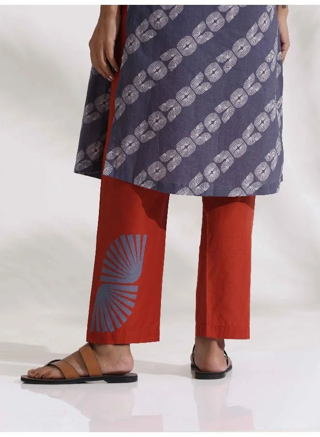 ترو برونز trueBrowns Grey Cotton Print Highslit Kurta Set