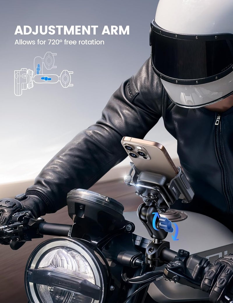 Lamicall Motorcycle Phone Mount Holder - [All Metal] [Anti Shake] [Extendable Arm] Bike Phone Holder Handlebar Clamp, Bicycle Cell Phone Mount, for iPhone 17 16 Pro Max, 15 14, Galaxy, 4.7-7.2" Phones - Image 4