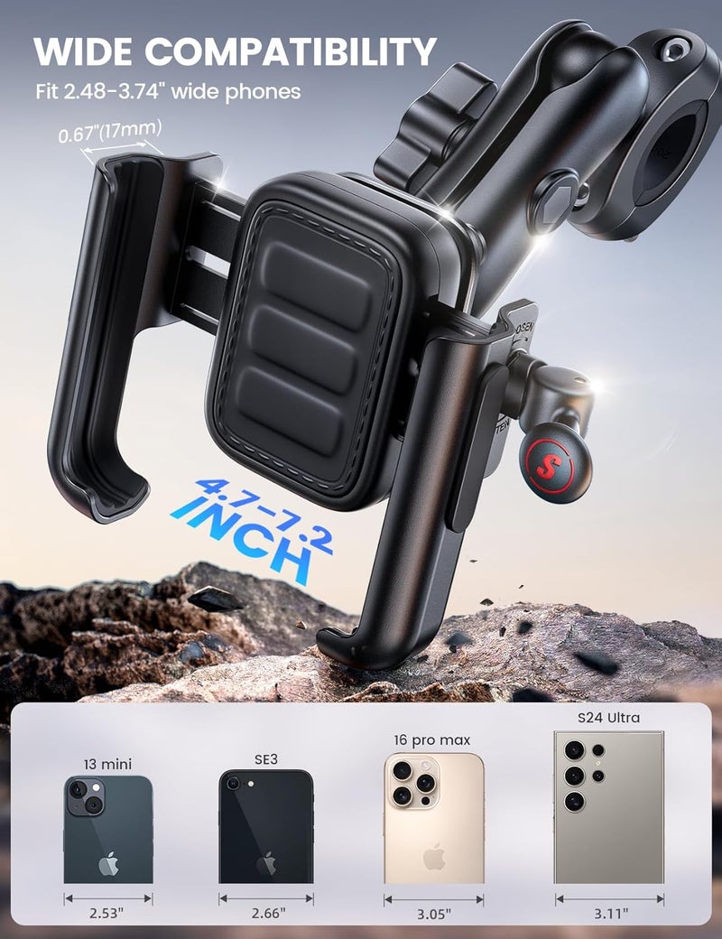 Lamicall Motorcycle Phone Mount Holder - [All Metal] [Anti Shake] [Extendable Arm] Bike Phone Holder Handlebar Clamp, Bicycle Cell Phone Mount, for iPhone 17 16 Pro Max, 15 14, Galaxy, 4.7-7.2" Phones - Image 5