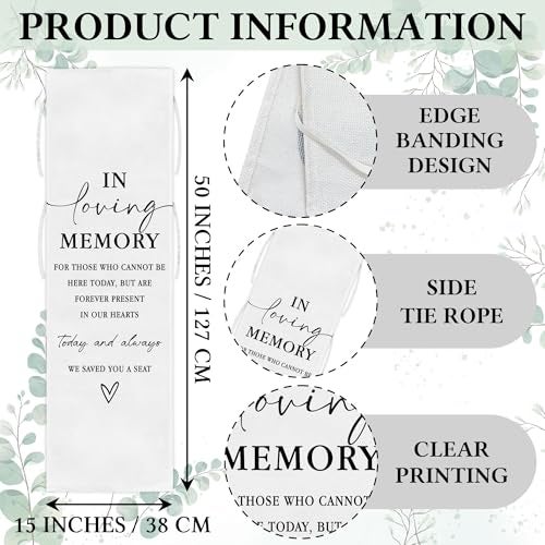 SIXEIGHT Reserved Memorial Wedding Chair Sign In Loving Memory Linen Wedding Sign for Chair Save a Seat for Someone In Heaven Reserved Seating Decoration for Weddings Parties 50 x 15 InchA13 - Image 3