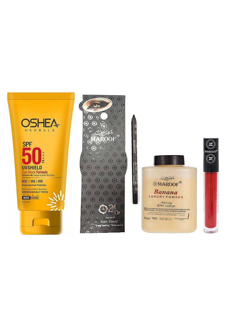 MAROOF ماروف لمسة نهائية غير لامعة لشفاه تدوم طويلاً 07 مع قلم كحل، مسحوق موز و مجموعة واقي شمس أوشيا - Image 1