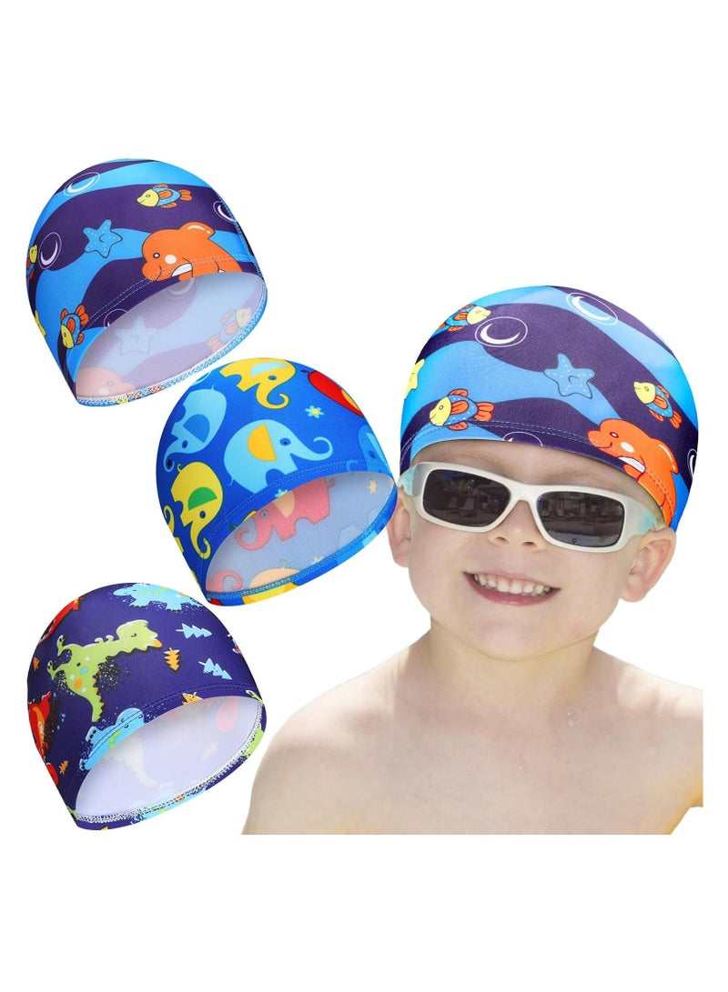 أوزيغالور 3 قطع قبعات سباحة للاطفال من البوليستر - أغطية استحمام صيفية للبنين والبنات (لشعر طويل/قصير) - Image 1