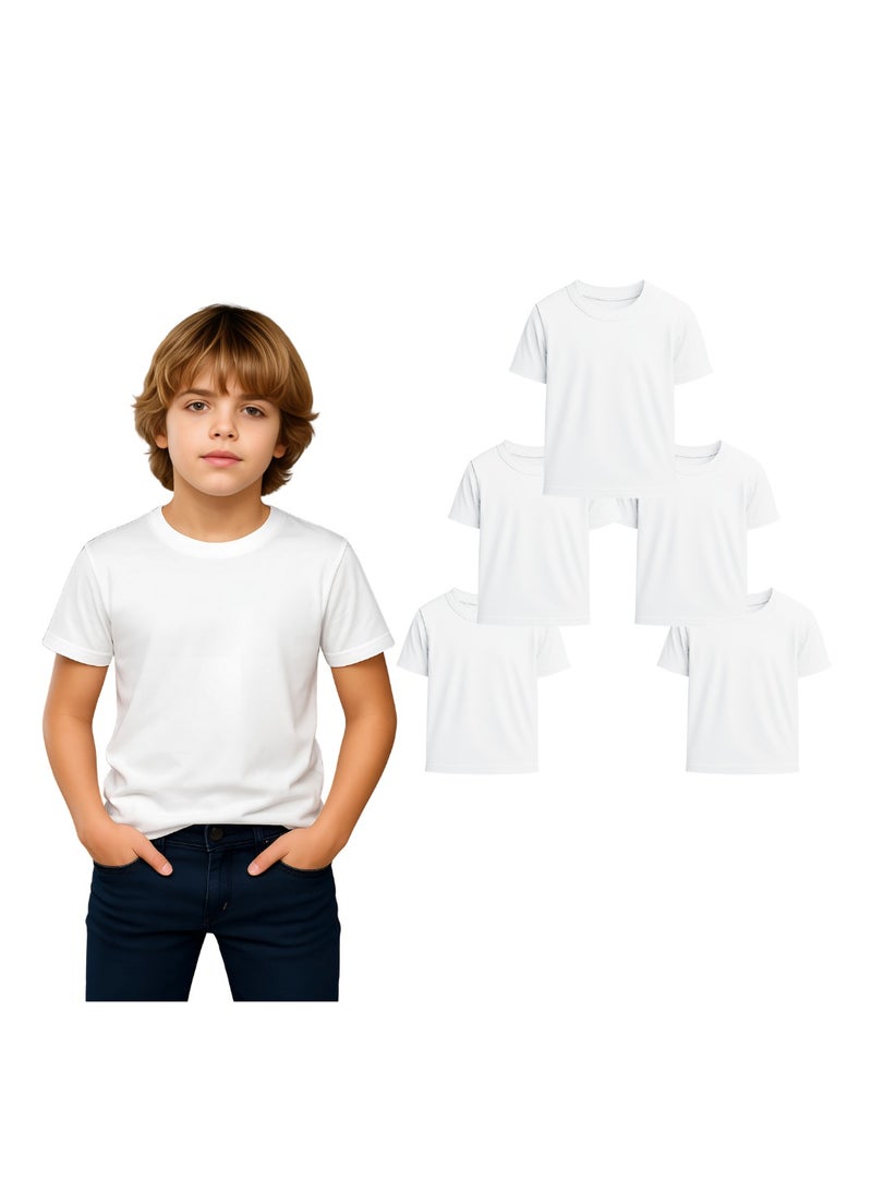 PRINTSHOP4ME Kids T-shirt 5 Packs 100% Cotton Short Sleeve Round Neck T-shirt - Plain T-shirt for Boys and Girls Unisex Tshirt - Kids Combo Pack - Image 1