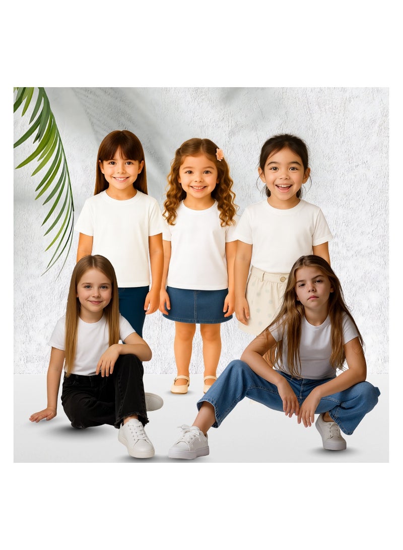PRINTSHOP4ME Kids T-shirt 5 Packs 100% Cotton Short Sleeve Round Neck T-shirt - Plain T-shirt for Boys and Girls Unisex Tshirt - Kids Combo Pack - Image 5