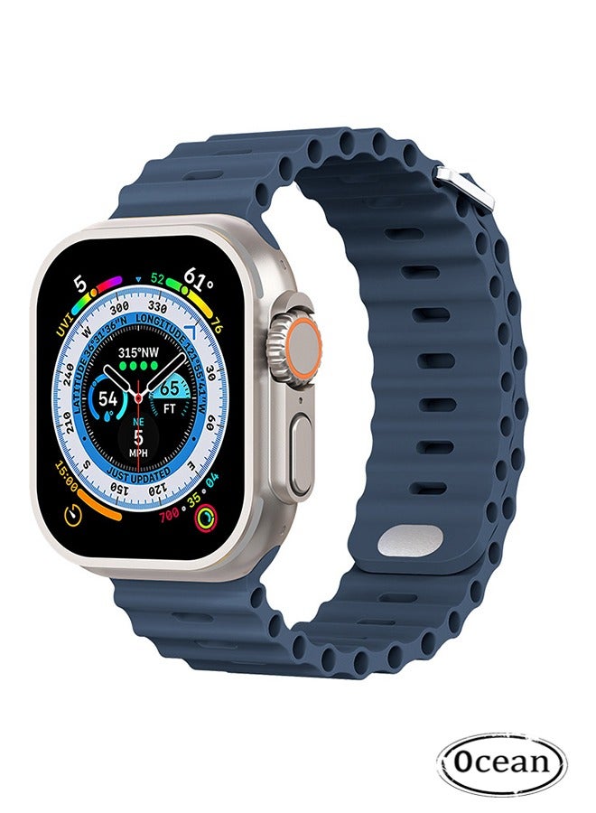 1 Piece Apple Watch  Band 49mm 45mm 44mm 42mm Soft Silicone Loop Strap For iWatch Series Ultra/8/7/SE/6/5/4/3/2/1 Blue - Image 1