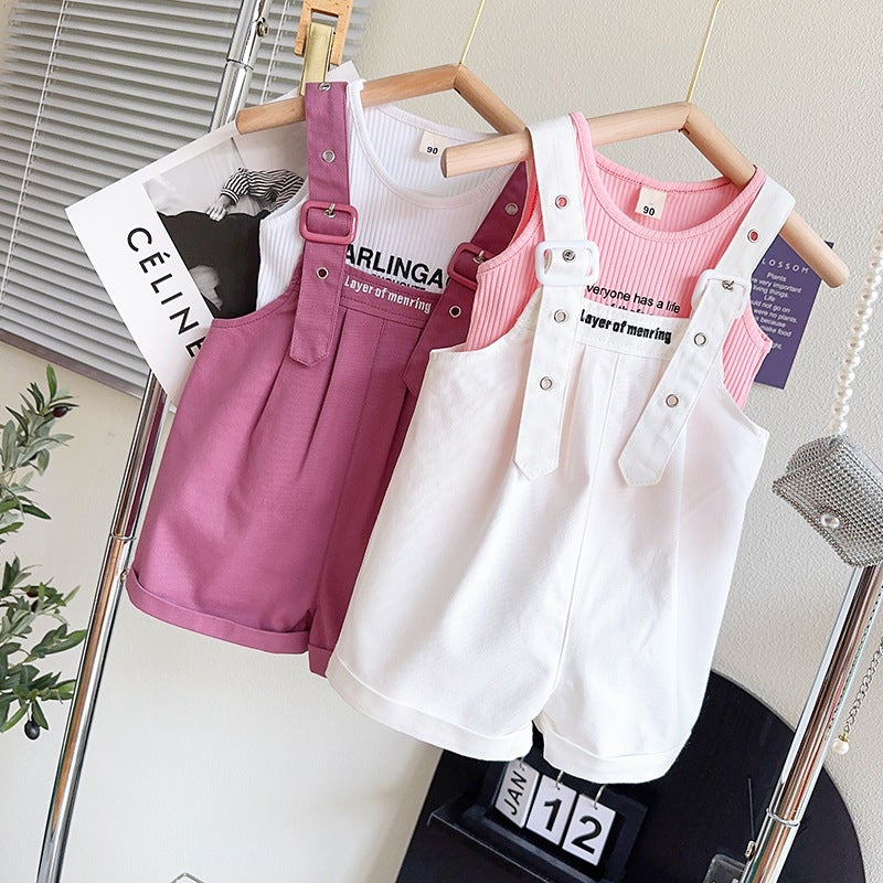 A generation of girls casual suit summer new Korean version of children's vest suspenders two-piece TX361 - Image 2