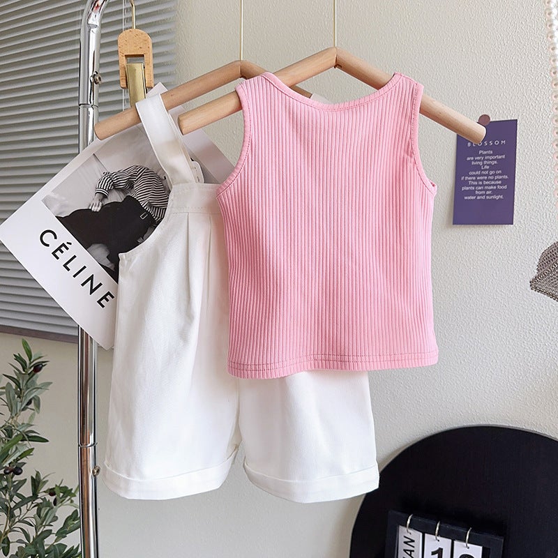 A generation of girls casual suit summer new Korean version of children's vest suspenders two-piece TX361 - Image 5