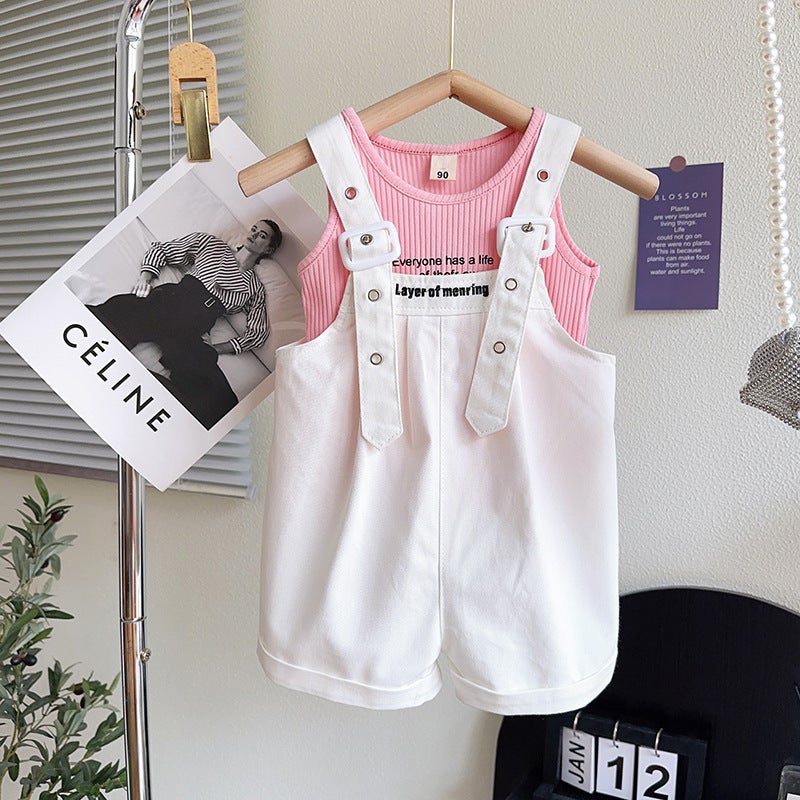 A generation of girls casual suit summer new Korean version of children's vest suspenders two-piece TX361 - Image 4