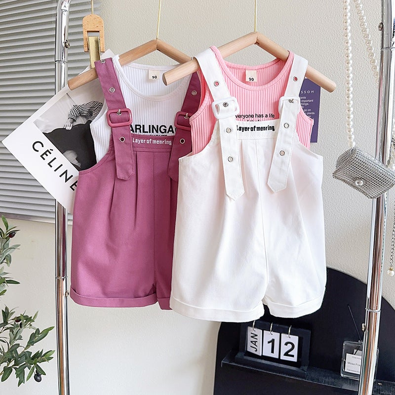 A generation of girls casual suit summer new Korean version of children's vest suspenders two-piece TX361 - Image 3