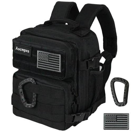 Aocmpxs Mini Tactical Backpack 9L Small Gym Backpacks Sport Bag for Men Women Molle Military Pack with US Flag Patch and Carabiner Black - Image 1