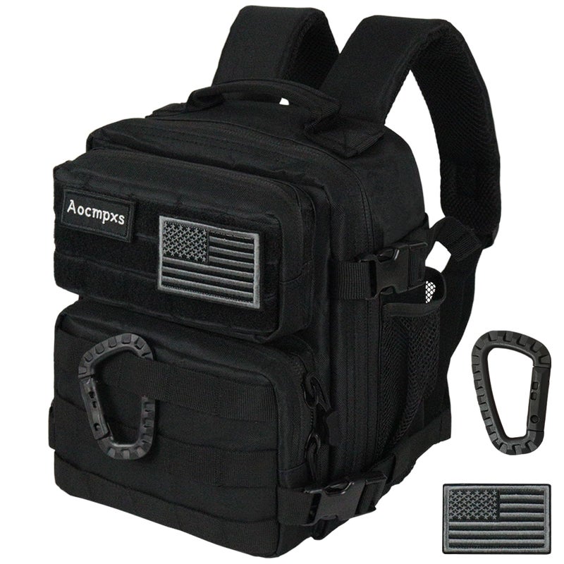 Aocmpxs Mini Tactical Backpack 9L Small Gym Backpacks Sport Bag for Men Women Molle Military Pack with US Flag Patch and Carabiner Black - Image 2