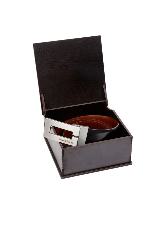 باكا بوتشي حزام جلدي صلب قابل للعكس للرجال أسود وبني