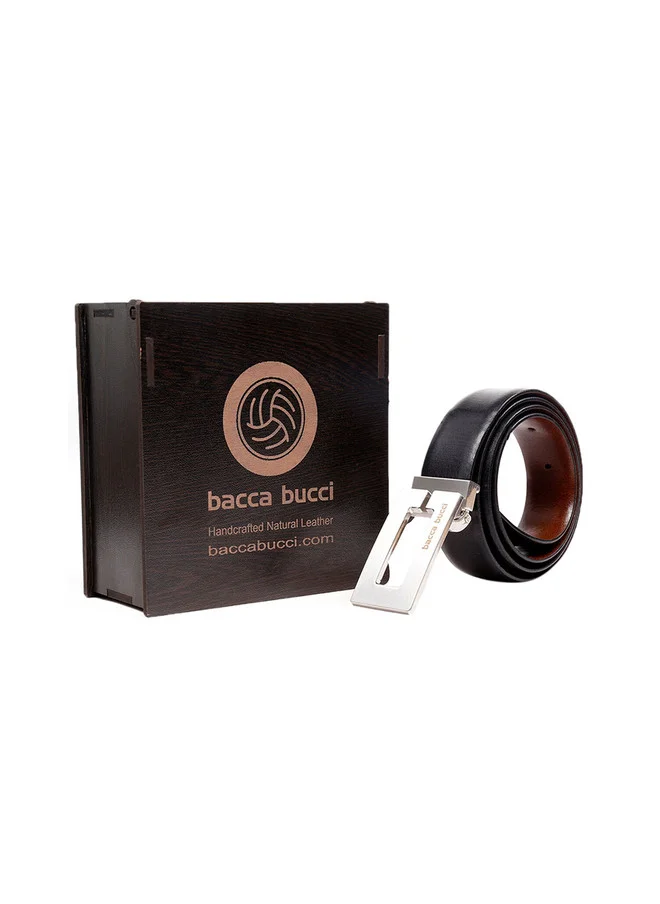 باكا بوتشي حزام جلدي صلب قابل للعكس للرجال أسود وبني