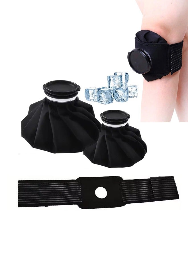 3-Piece Reusable Ice Pack Cold Hot Water Compress Bag, Kids Teenagers Adults Sport Injuries Swelling ,Menstrual,Teeth Headaches(Black 6"/9"Warp,1 Bandage) - Image 1