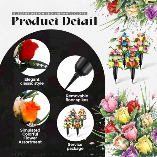 Quzzil 8 Set 16 Pcs Cemetery Vase with Flowers for Grave Memorial Artificial Floral Bouquet Funeral Gravesite Flowers for Outdoor Cemetery Headstones Lawn Yard Easter Decoration(Vivid Color) - Image 3