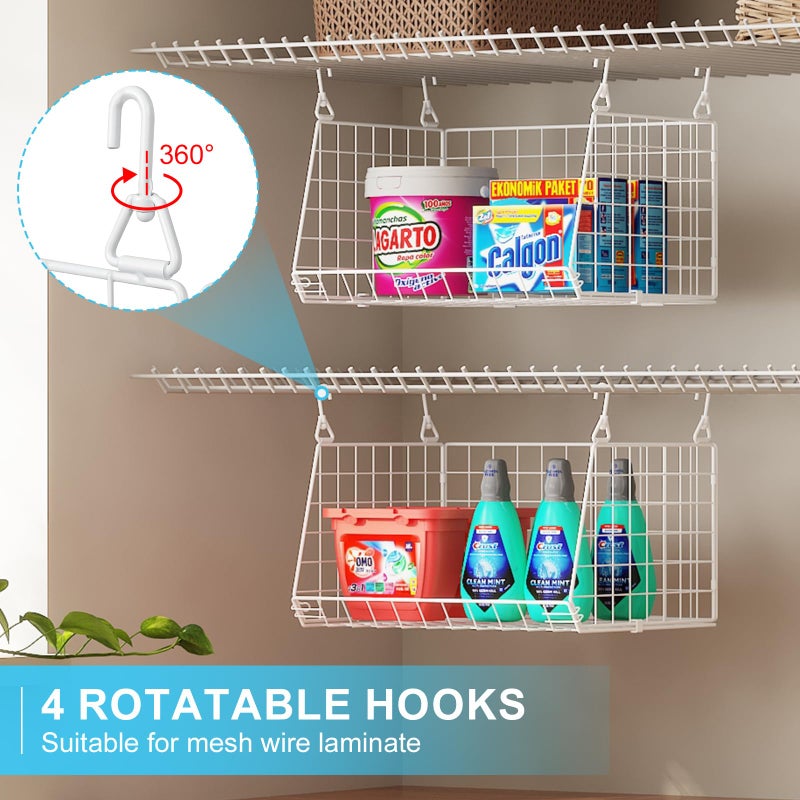 Sonyabecca 3-Tier Hanging Laundry Basket Organizerï¼šFoldable Wire Shelf Laundry Room Organizer with 360Â°Rotating Hooks Small Space Solutions Pantry Baskets - Laundry Organization, White Patent - Image 2