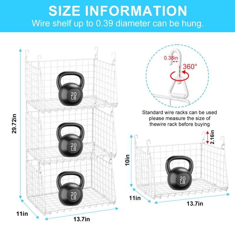 Sonyabecca 3-Tier Hanging Laundry Basket Organizerï¼šFoldable Wire Shelf Laundry Room Organizer with 360Â°Rotating Hooks Small Space Solutions Pantry Baskets - Laundry Organization, White Patent - Image 5