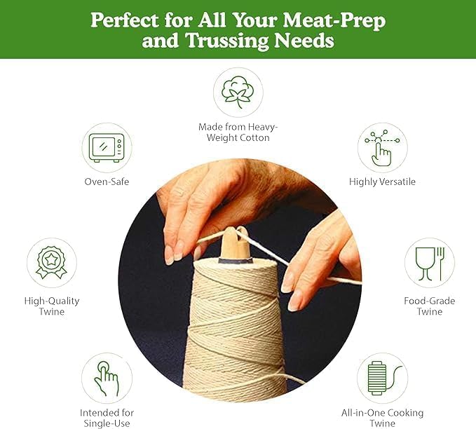 Regency Wraps Butchers Cooking Twine on Holder with Cutter, Heavy Duty, 500ft, 16 Ply, 2.4mm Food-Safe Cotton Kitchen String for Turkey Trussing, Meat Prep, Crafting - Image 3