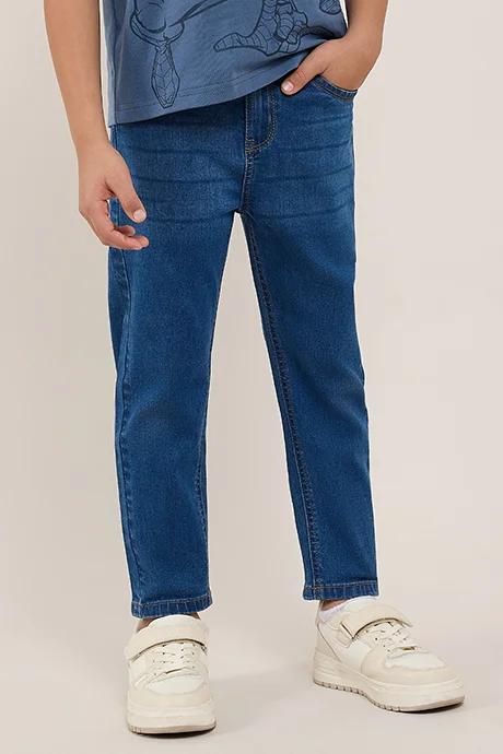 R&B Washed Tapered Fit Jeans with Button Closure
