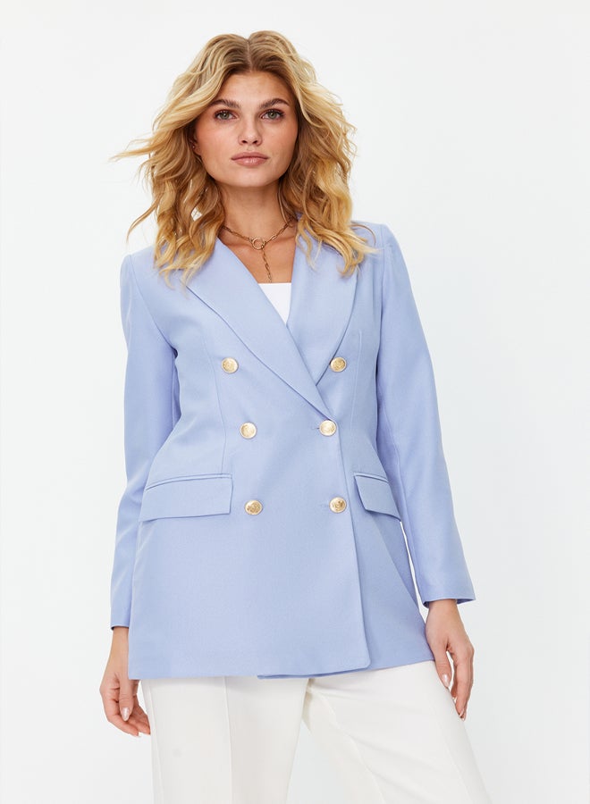 trendyol Light Blue Oversize Lined Double Breasted Closure Woven Blazer Jacket - Image 3