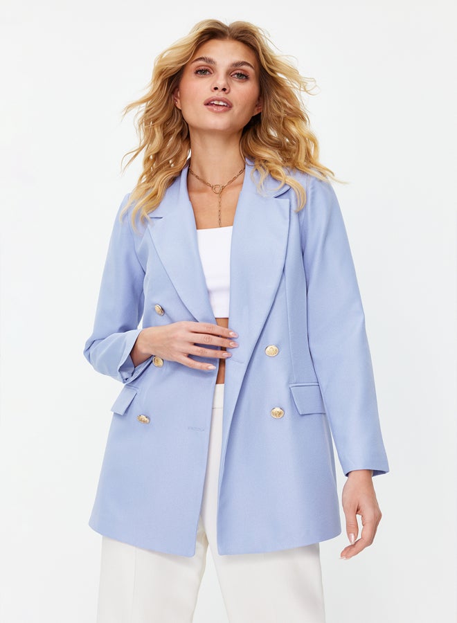 trendyol Light Blue Oversize Lined Double Breasted Closure Woven Blazer Jacket - Image 2
