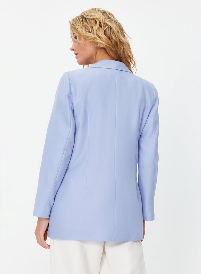 trendyol Light Blue Oversize Lined Double Breasted Closure Woven Blazer Jacket - Image 5