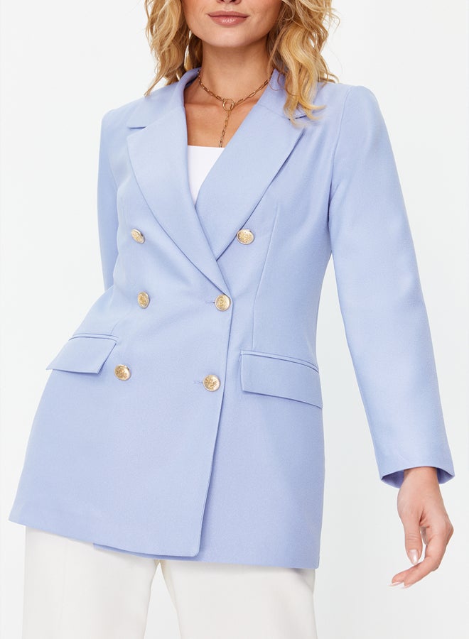 trendyol Light Blue Oversize Lined Double Breasted Closure Woven Blazer Jacket - Image 4