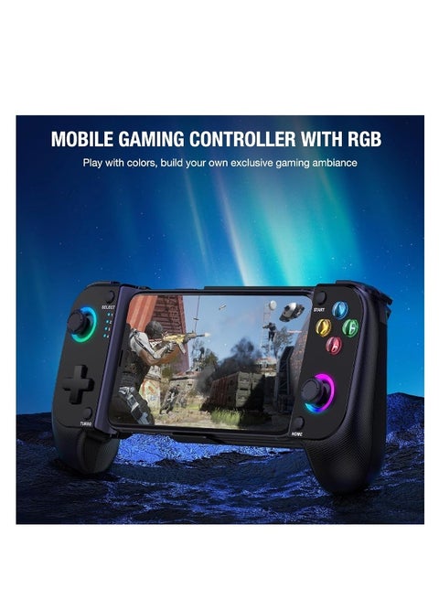 وحدة تحكم ألعاب موبايل لجهاز آيفون وأندرويد مع إضاءة RGB، وحدة تحكم هاتف لاسلكية مع دعم غلاف الهاتف، حول جهاز آيفون الخاص بك إلى وحدة تحكم ألعاب، العب PS Remote Play، Xbox Cloud وأكثر.