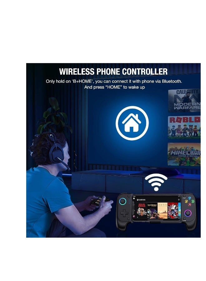 وحدة تحكم ألعاب موبايل لجهاز آيفون وأندرويد مع إضاءة RGB، وحدة تحكم هاتف لاسلكية مع دعم غلاف الهاتف، حول جهاز آيفون الخاص بك إلى وحدة تحكم ألعاب، العب PS Remote Play، Xbox Cloud وأكثر.