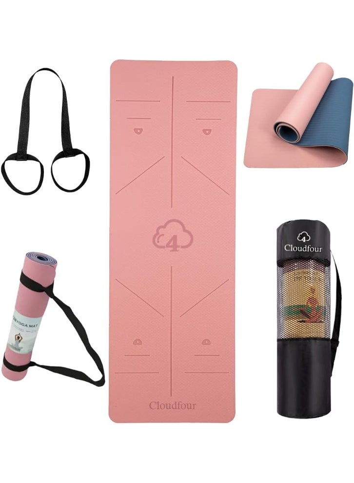 Cloudfour Yoga Mat, Non-slip 6mm Thick Workout Mat with Alignment Lines Perfect for Pilates, Meditation, Stretching, Fitness Training, Exercise Mat with Carry Bag and Travel Strap for Gym and Home - Image 1