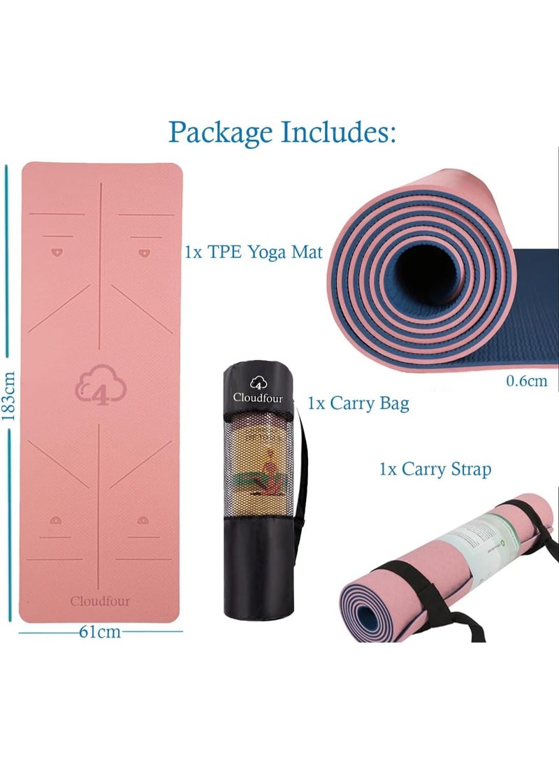 Cloudfour Yoga Mat, Non-slip 6mm Thick Workout Mat with Alignment Lines Perfect for Pilates, Meditation, Stretching, Fitness Training, Exercise Mat with Carry Bag and Travel Strap for Gym and Home - Image 3