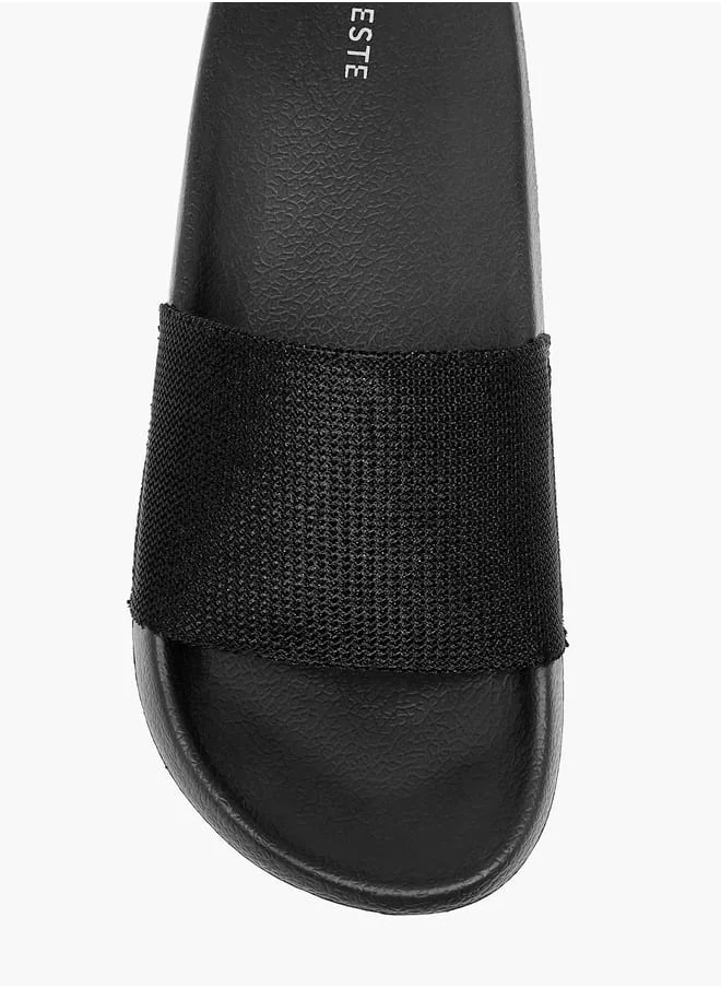 Celeste Womens Textured Slide Slippers With Slip-On Closure