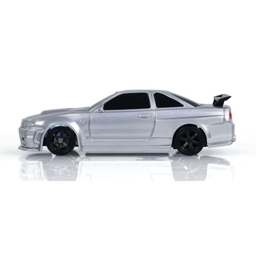 FEXXA 1/43 Scale RC Drift Race Car Gyro 4WD Ready to Go Mini Remote Control Car High Speed Model (1:43 RC Drift Nissan GT-R R34-SILVER) - Image 3