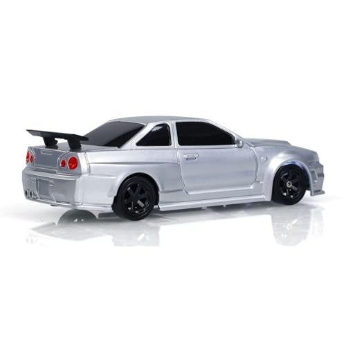 FEXXA 1/43 Scale RC Drift Race Car Gyro 4WD Ready to Go Mini Remote Control Car High Speed Model (1:43 RC Drift Nissan GT-R R34-SILVER) - Image 5