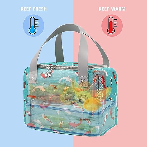 House of Quirk Insulated Reusable Lunch Bag Tote Bag for Three-Layer Thick Fabric Women Lunch Bag for School Picnic Office Outdoor Gym (Green Dolphin) - Image 2