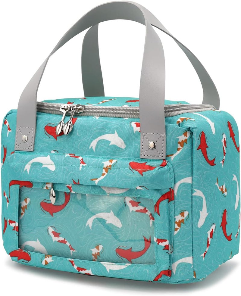 House of Quirk Insulated Reusable Lunch Bag Tote Bag for Three-Layer Thick Fabric Women Lunch Bag for School Picnic Office Outdoor Gym (Green Dolphin) - Image 1