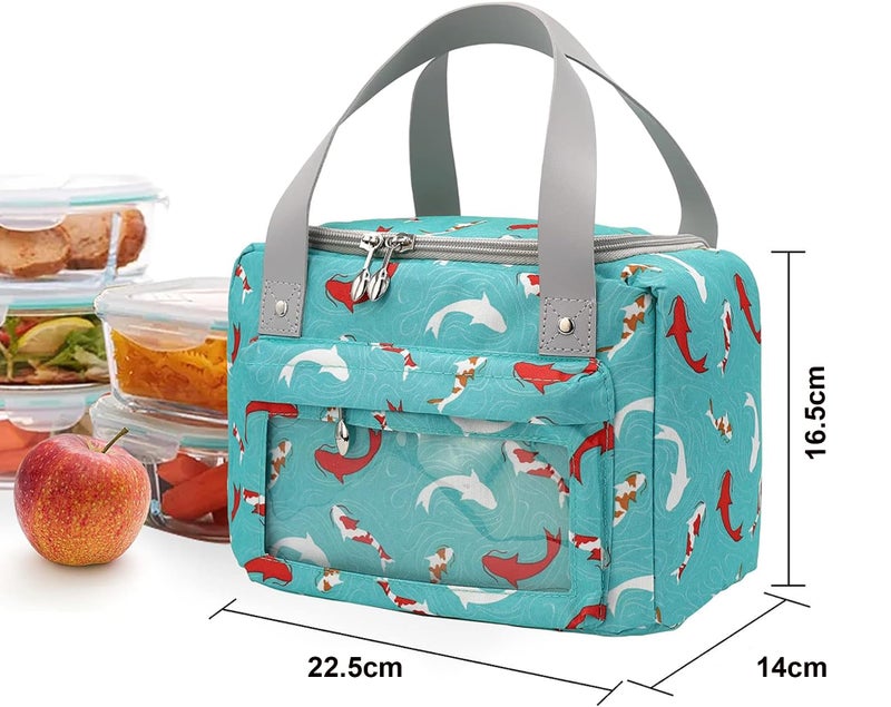 House of Quirk Insulated Reusable Lunch Bag Tote Bag for Three-Layer Thick Fabric Women Lunch Bag for School Picnic Office Outdoor Gym (Green Dolphin) - Image 5