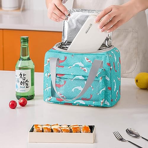 House of Quirk Insulated Reusable Lunch Bag Tote Bag for Three-Layer Thick Fabric Women Lunch Bag for School Picnic Office Outdoor Gym (Green Dolphin) - Image 4