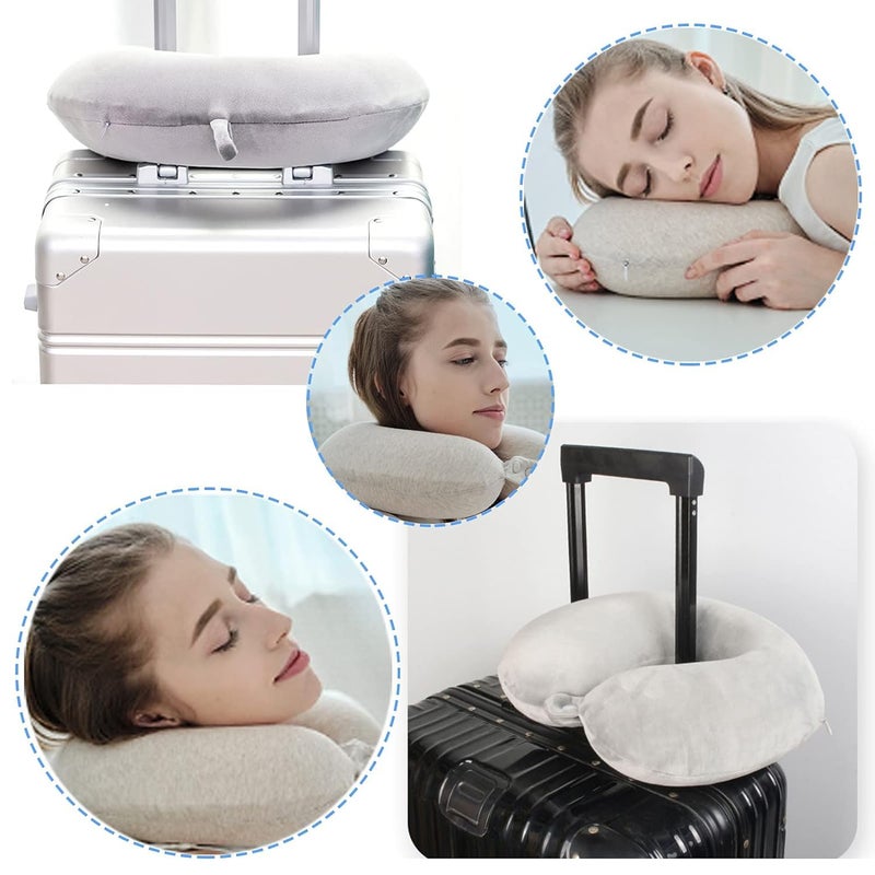 ink craft Pure Memory Foam Neck Pillow Airplane Bus Car Travel Pillow UShaped Super Lightweight Portable Headrest Pillow Removable Foam Washable Pillow Gray - Image 3