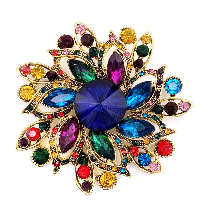 LAXPICOL Vintage Women's Multicolored Austrian Crystal Elegant Flower Brooch Wedding Broach Pin - Image 1