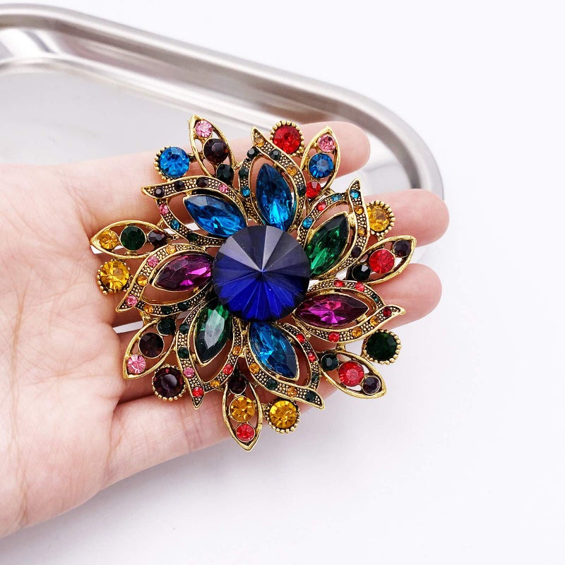 LAXPICOL Vintage Women's Multicolored Austrian Crystal Elegant Flower Brooch Wedding Broach Pin - Image 4