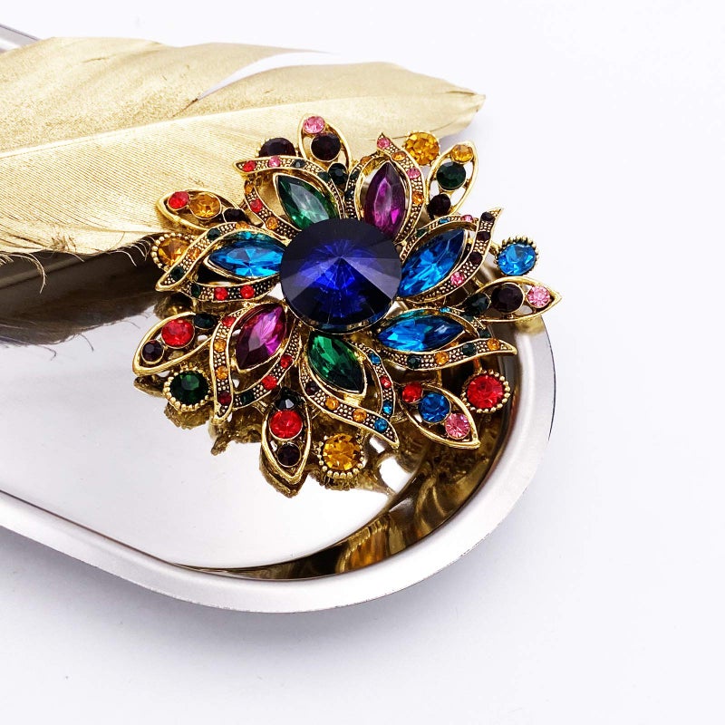LAXPICOL Vintage Women's Multicolored Austrian Crystal Elegant Flower Brooch Wedding Broach Pin - Image 2